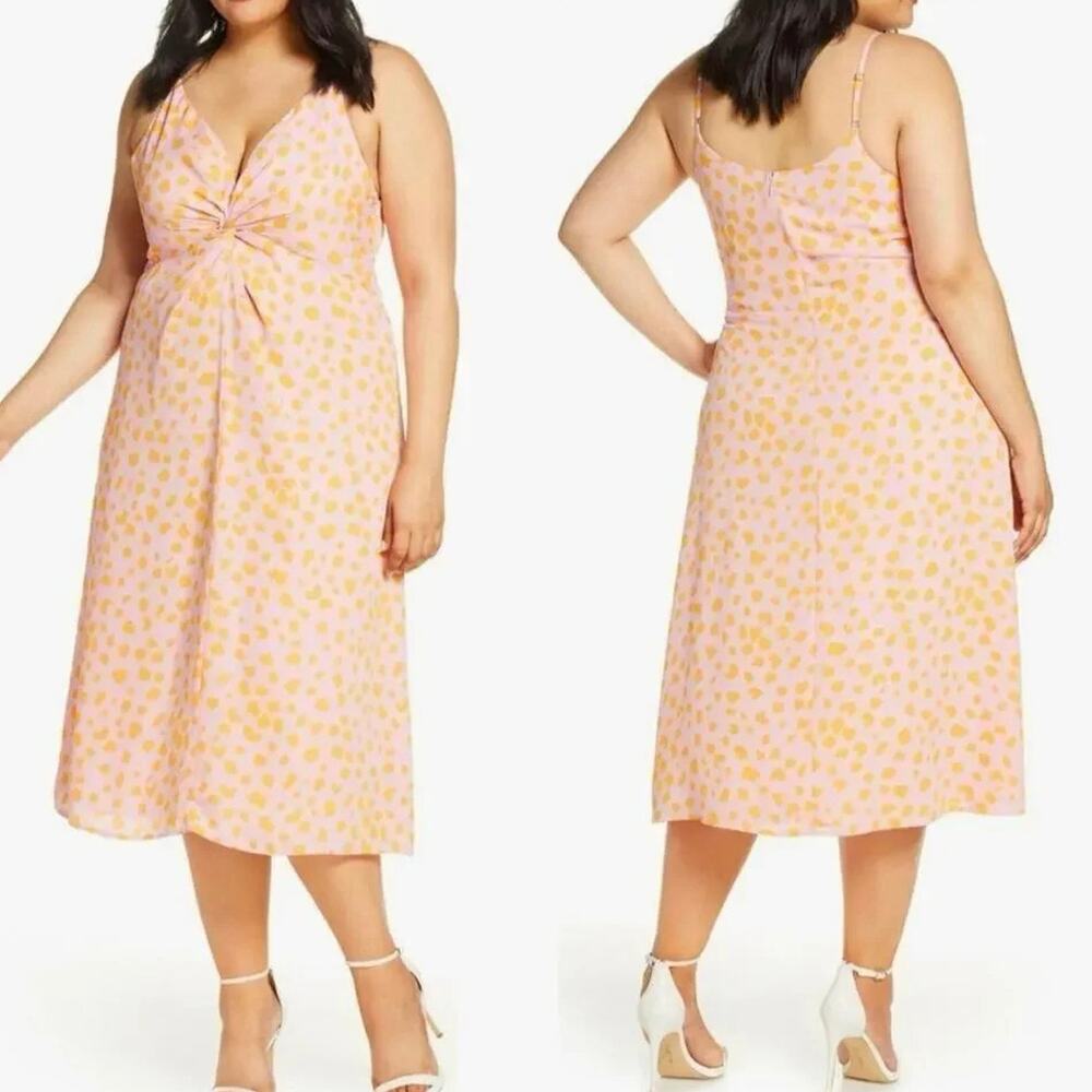 Leith Plus Size Spaghetti Strap Midi Dress with Knot Detail NWT 2X